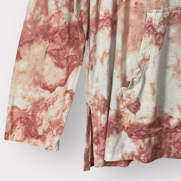 Susan Graver Tunic Top Women Size L Pink Tie-Dye Watercolor Kangaroo Pocket C13 - Picture 6 of 14